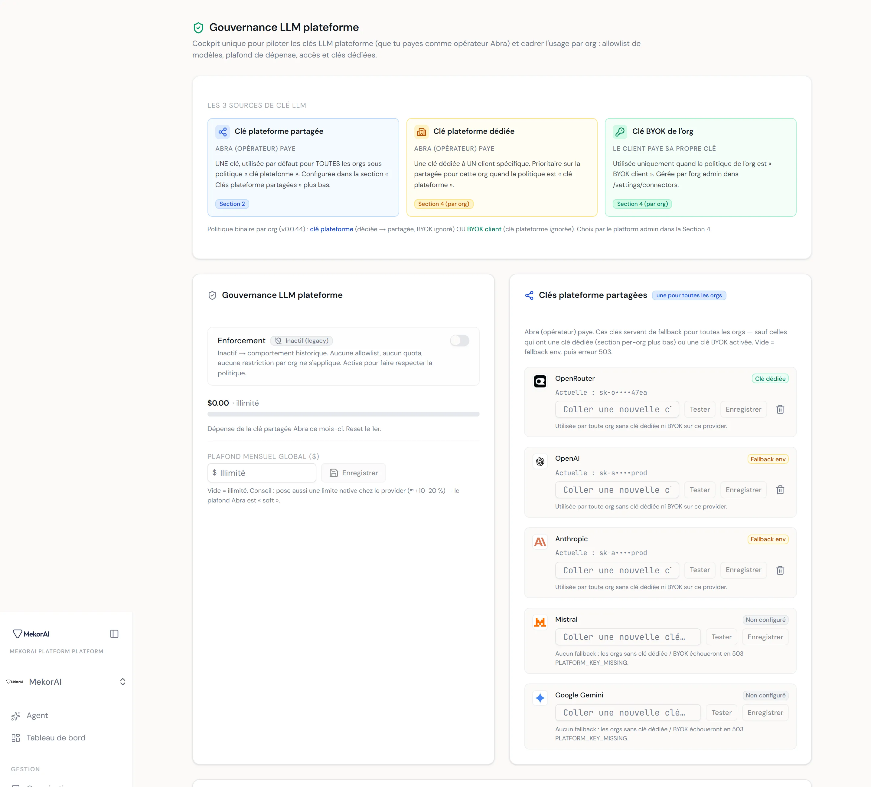 À CAPTURER : la carte Allowlist des modèles — lignes de fournisseurs dépliables avec compteur, l'une dépliée montrant le sélecteur de modèles